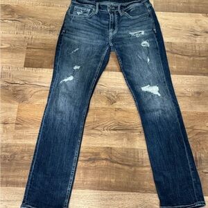 BKE Men's Slim Fit Distressed Dark Blue Jeans